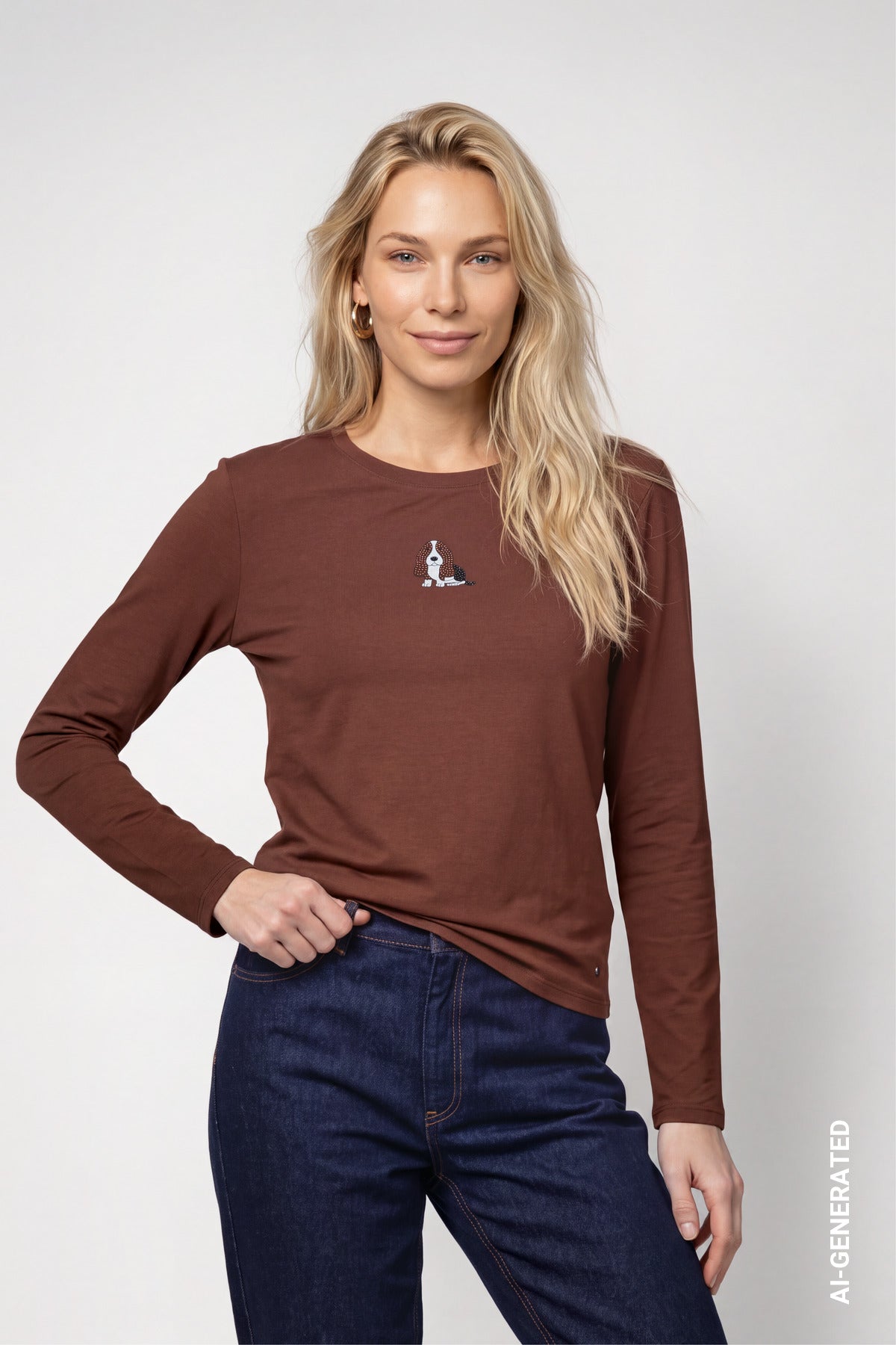 Langarmshirt mit Hundeprint (Chocolate Brown)