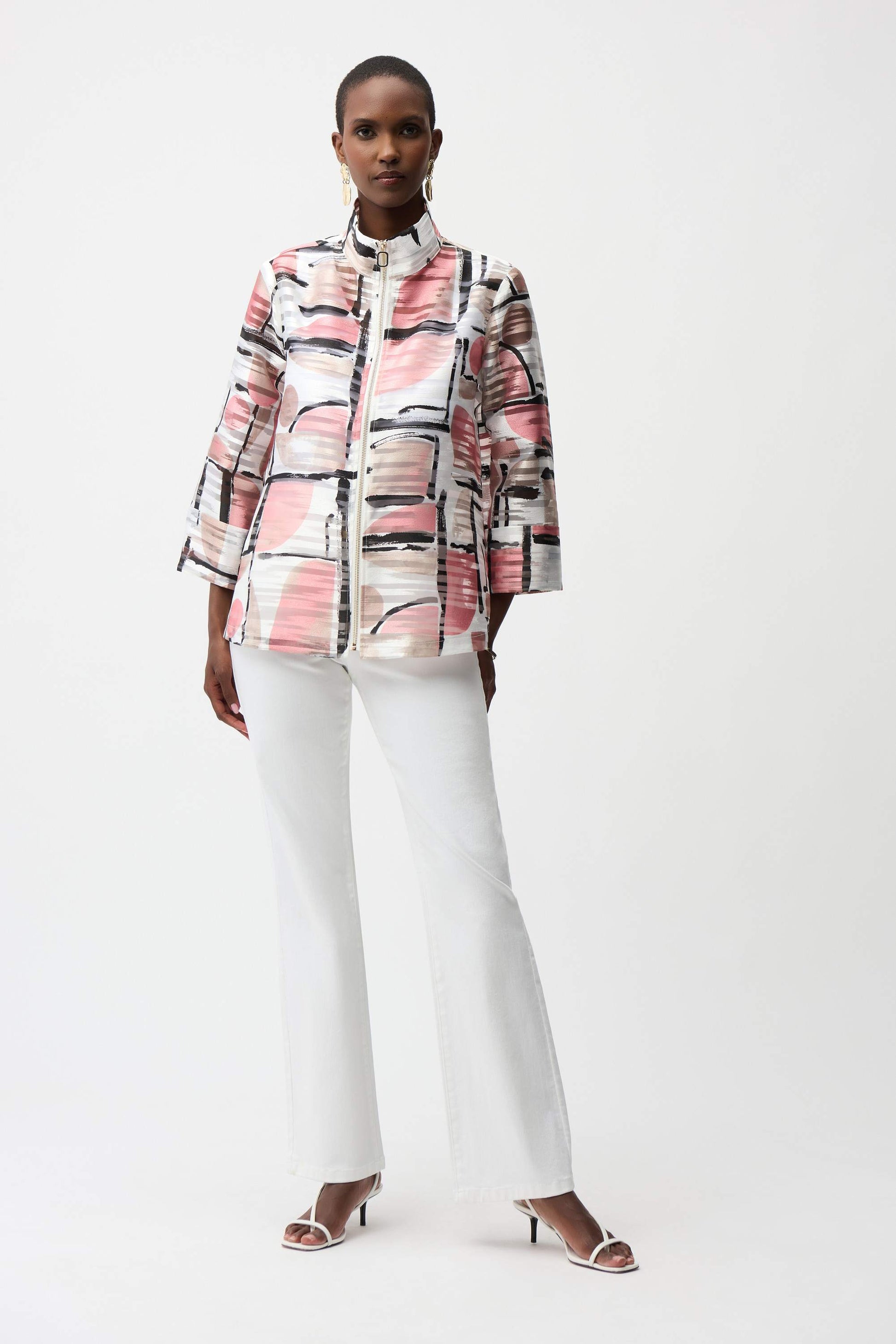 Boxy-Jacke aus Jacquard-Organza mit abstraktem Muster (Vanille/multi)