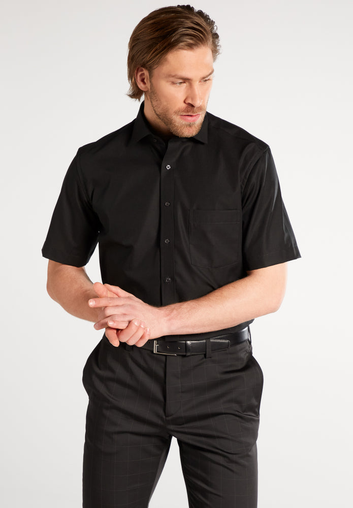 Eterna Kurzarm Hemd Modern Fit Popeline (Schwarz)