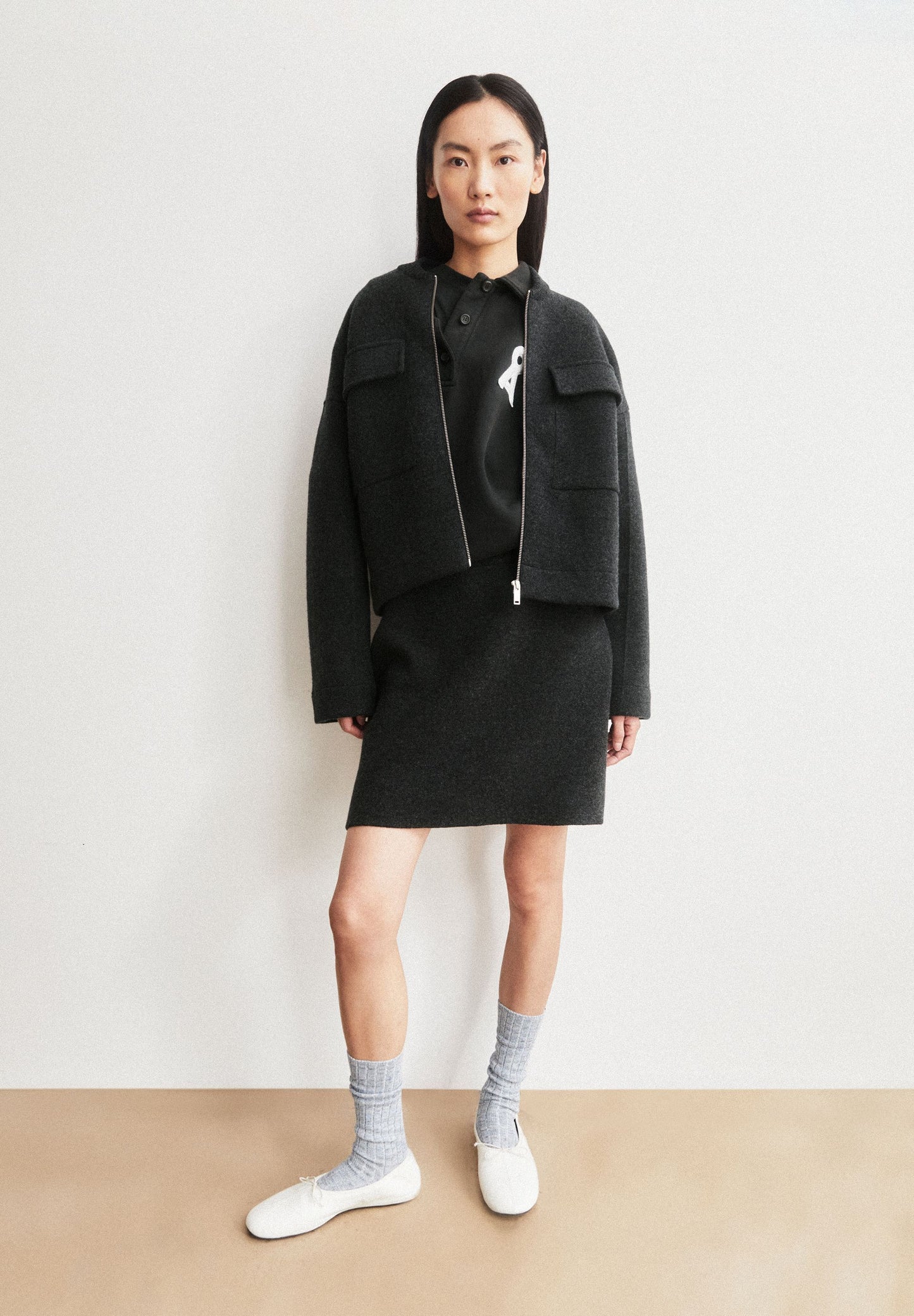 Cotton-wool Mini Knit Skirt (Steel Melange)