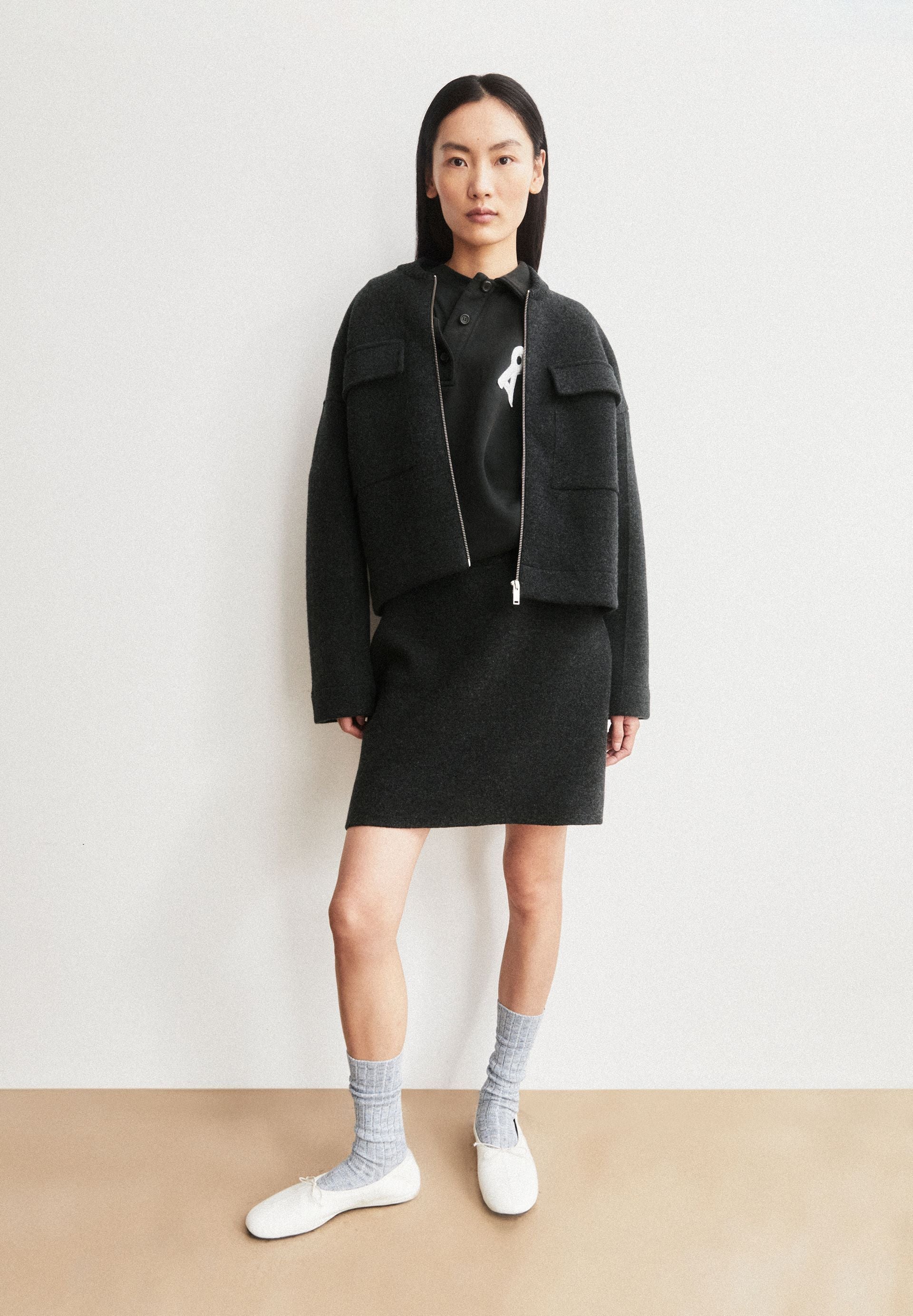 Cotton-wool Mini Knit Skirt (Steel Melange)