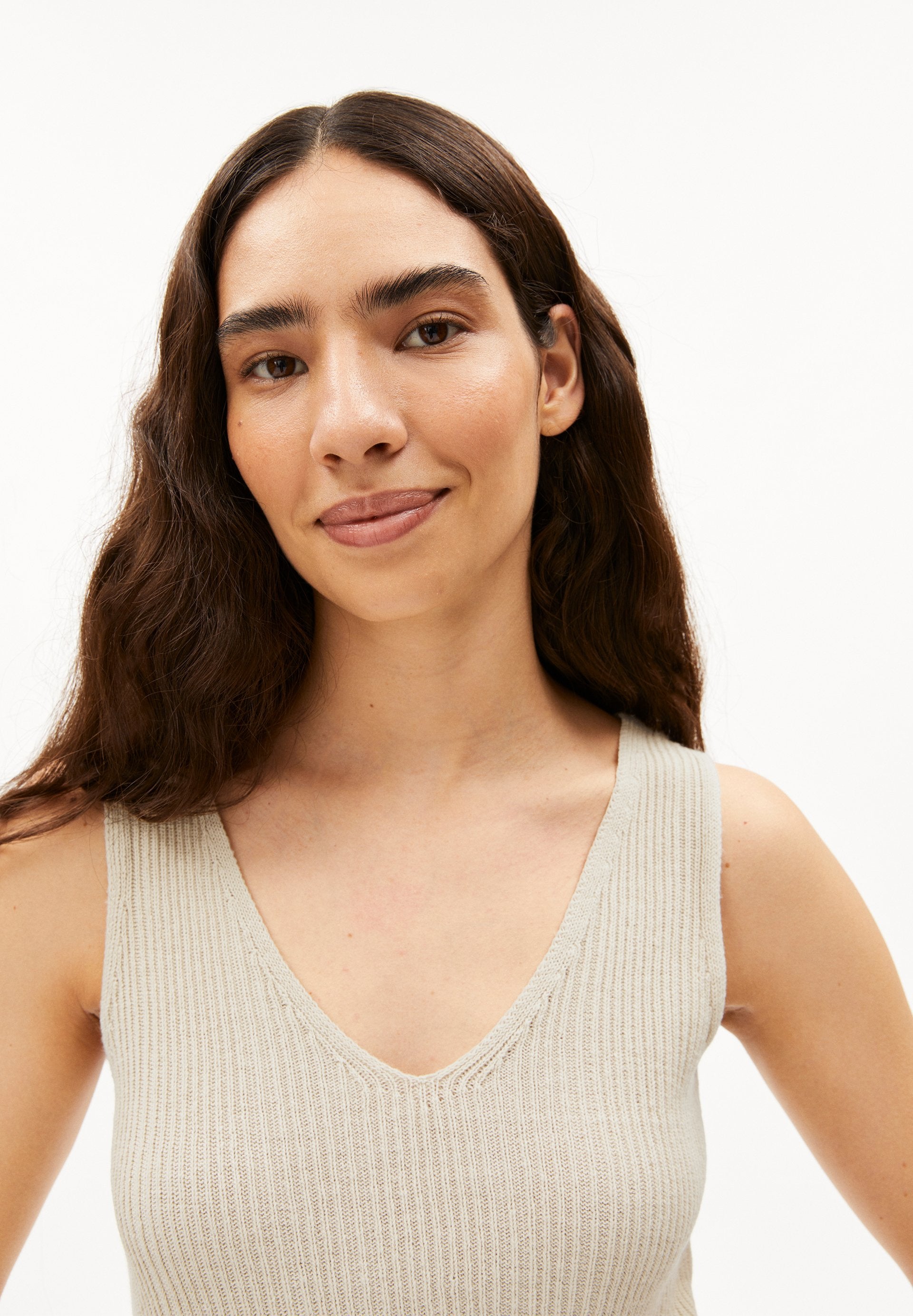 Linen Blend Knit Top (Raw White)