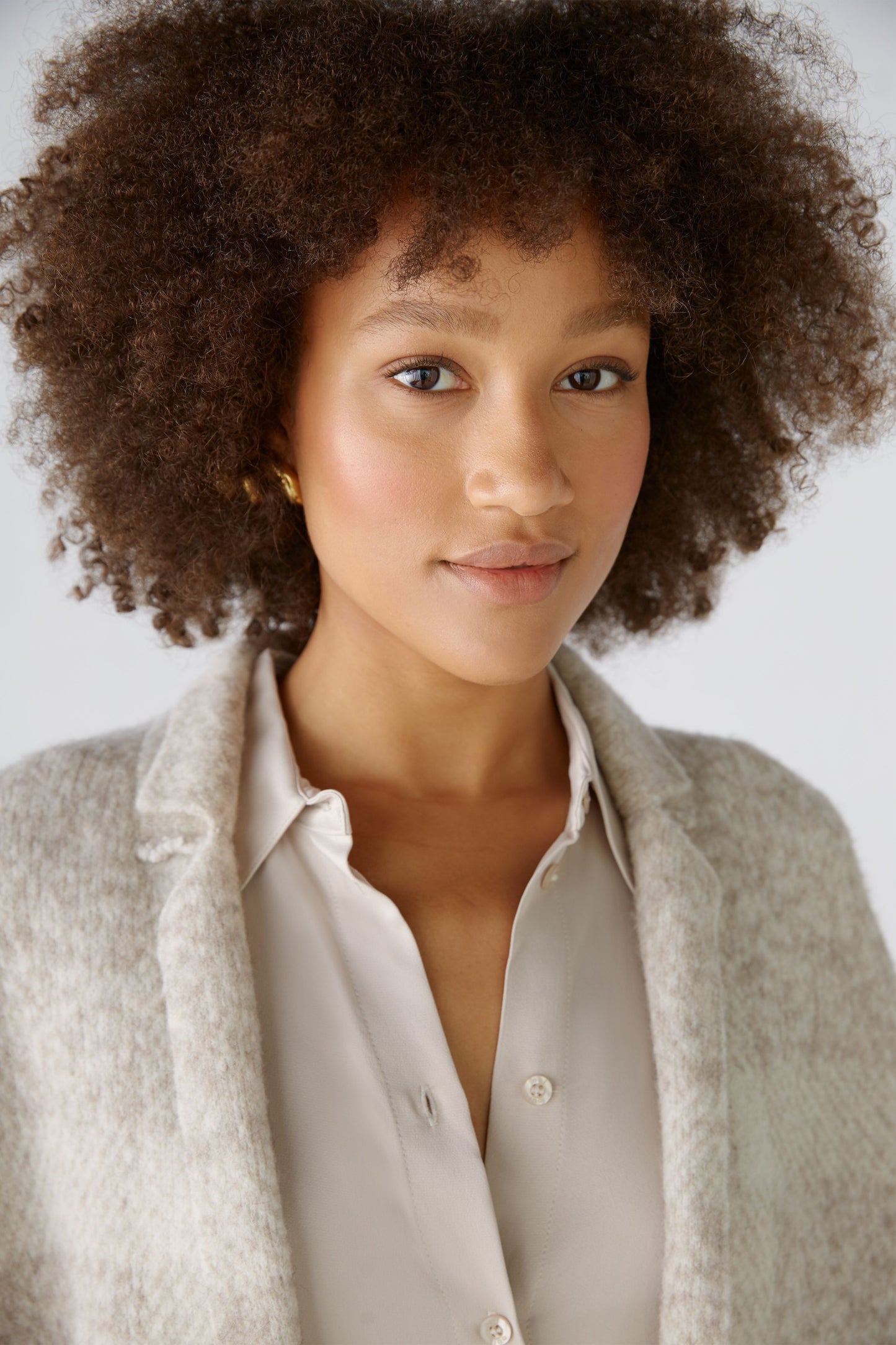 Strickmantel Wollmischung (Taupe White)