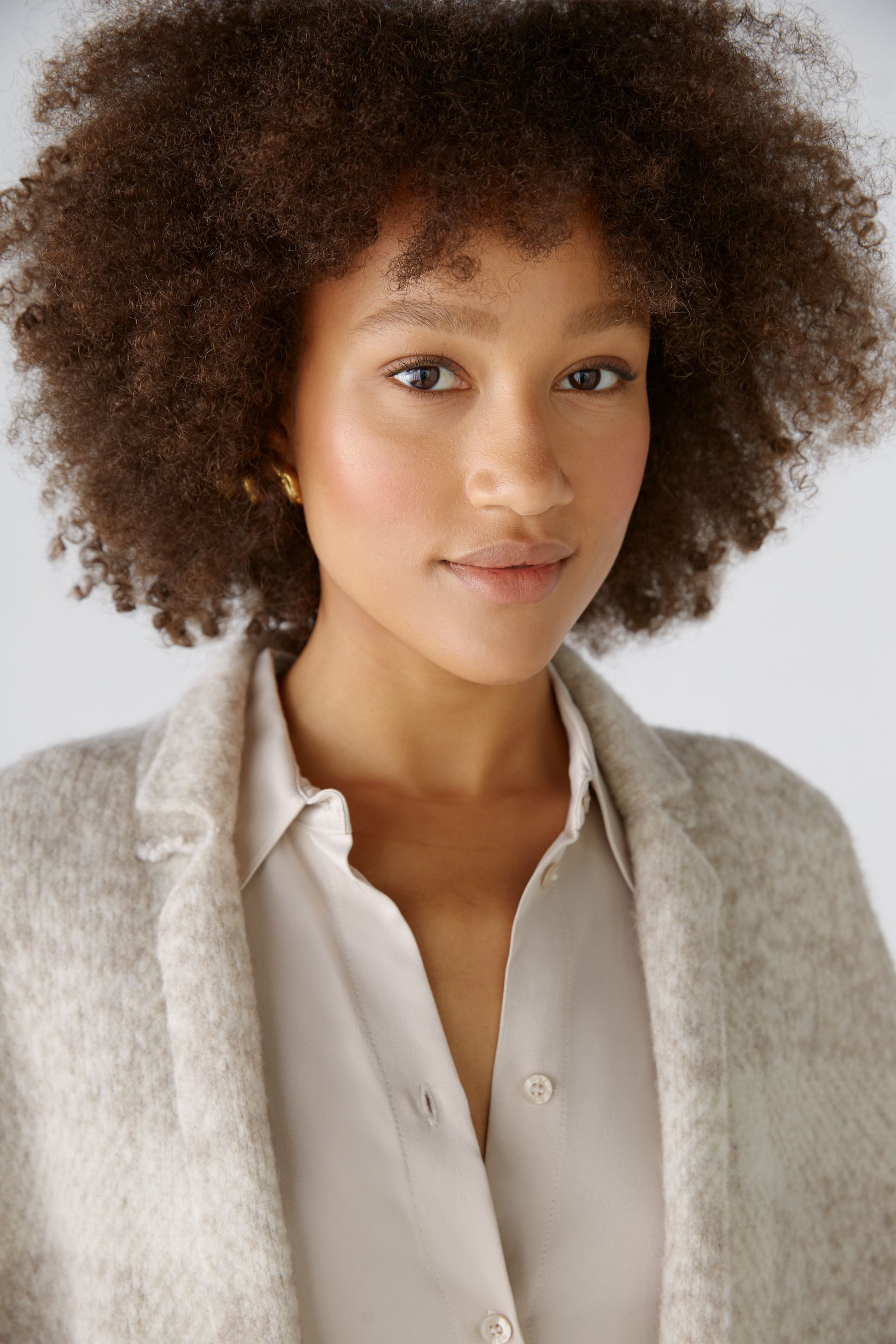 Strickmantel Wollmischung (Taupe White)