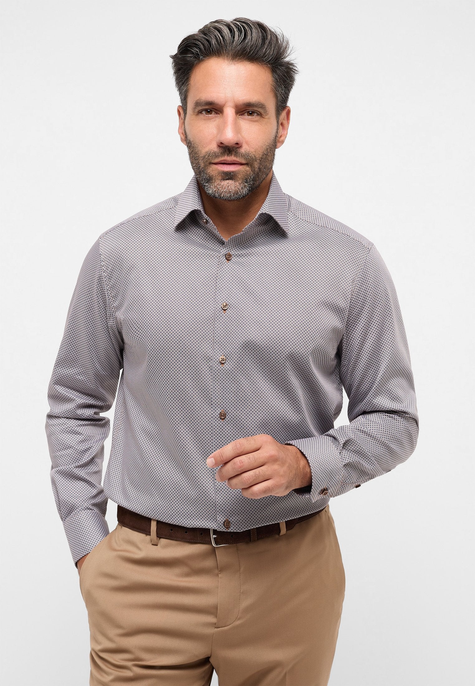 Hemd Twill Langarm (Beige-braun)