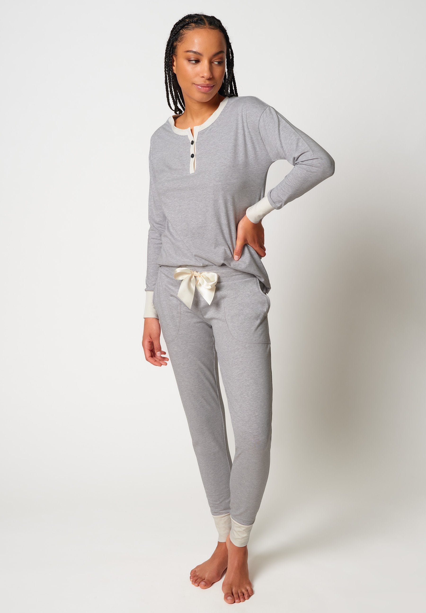 SKINY Damen Pyjama lg. Night In Mix & Match (Grey Melange)