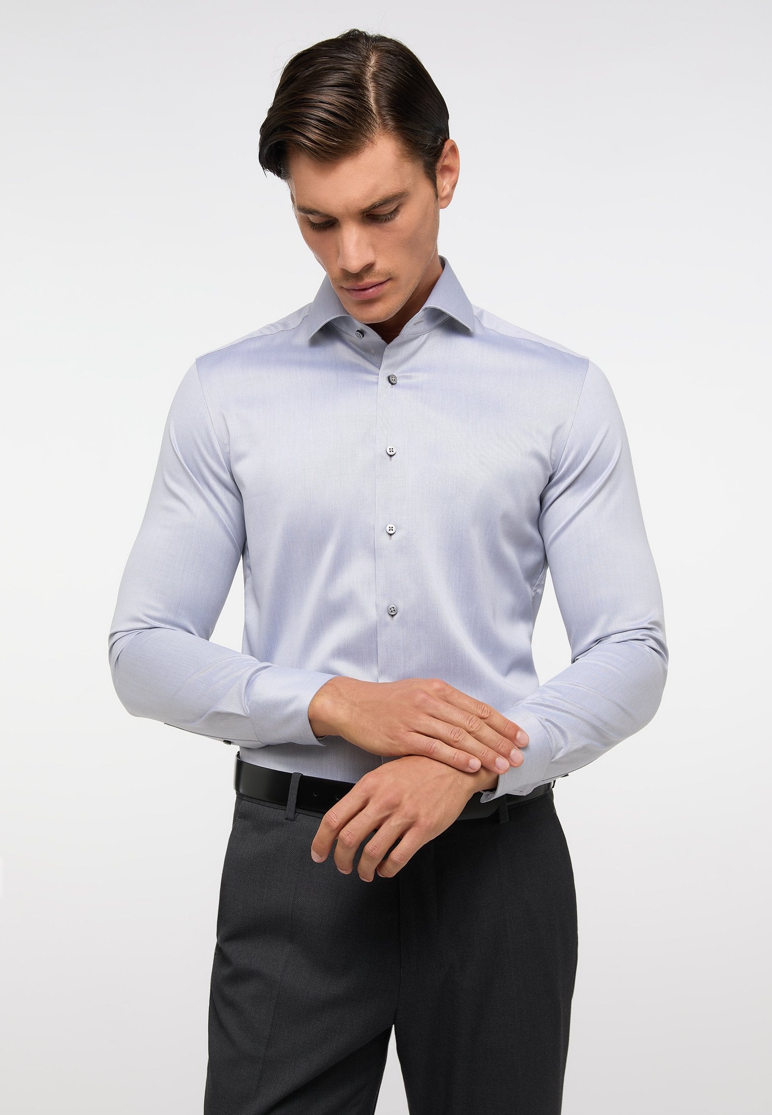 Luxury Shirt Twill Langarm (Stahlgrau)