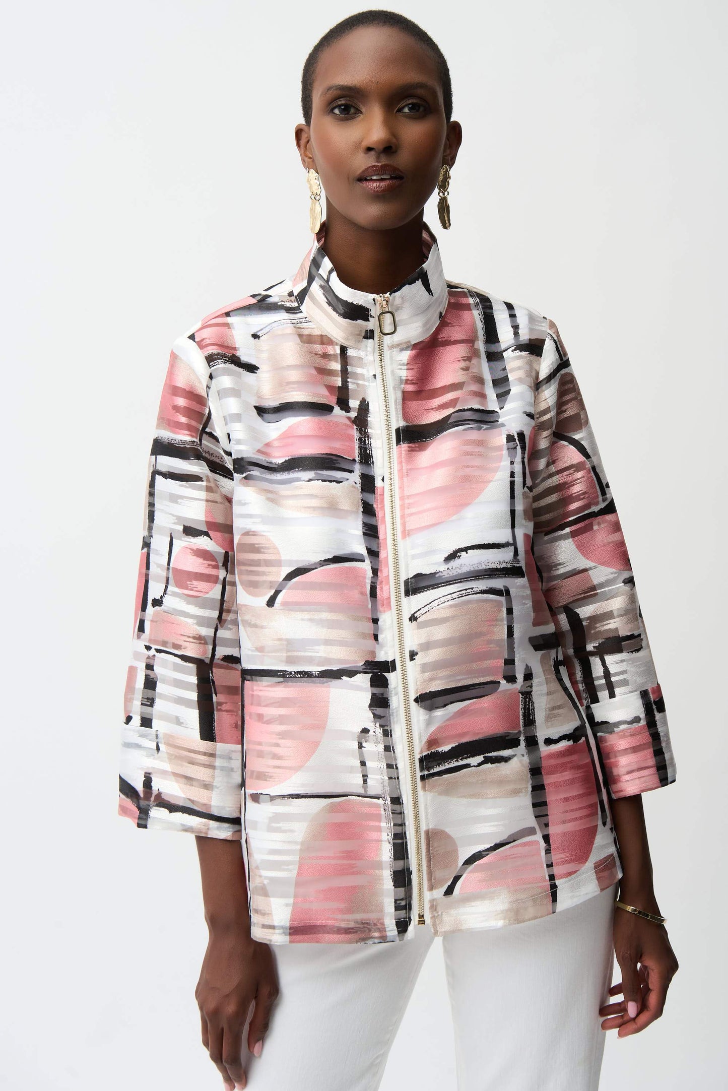Boxy-Jacke aus Jacquard-Organza mit abstraktem Muster (Vanille/multi)