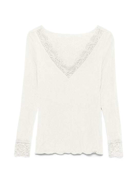 Vmskye Ls V-neck Lace Top Jrs Noos (Snow White)