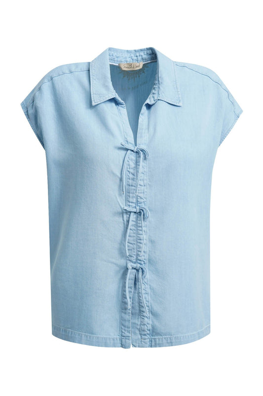 Lyocell Denim Blouse with Bows (Light Denim)