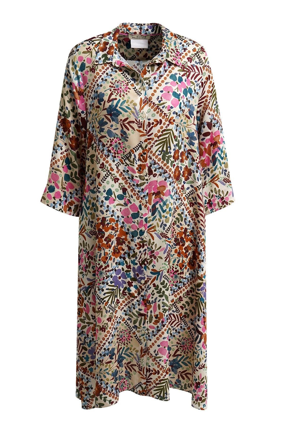 A-shape Shirt Dress (Beige Print)