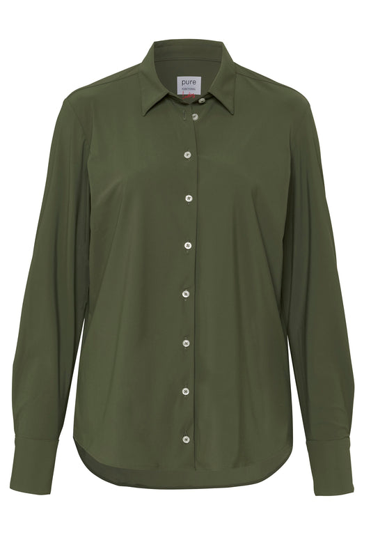 PURE- Functional Bluse modern fit Langarm (Uni Oliv)