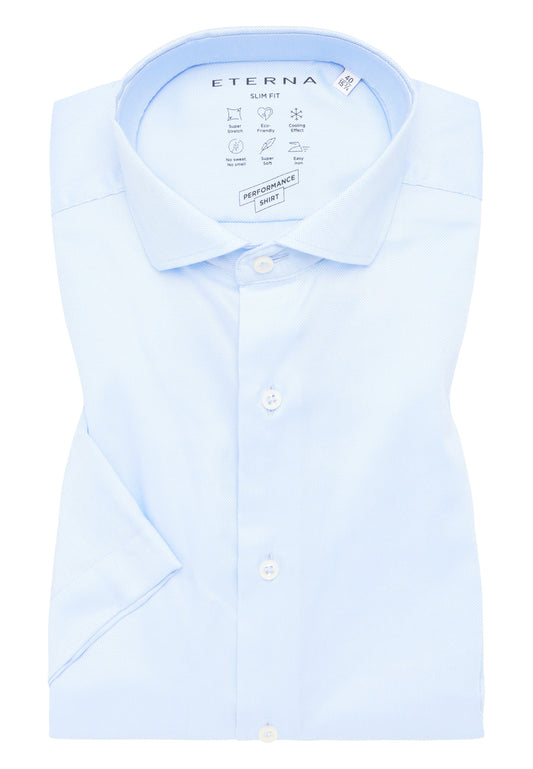 Performance Shirt Natté-Stretch Kurzarm (Mittelblau)