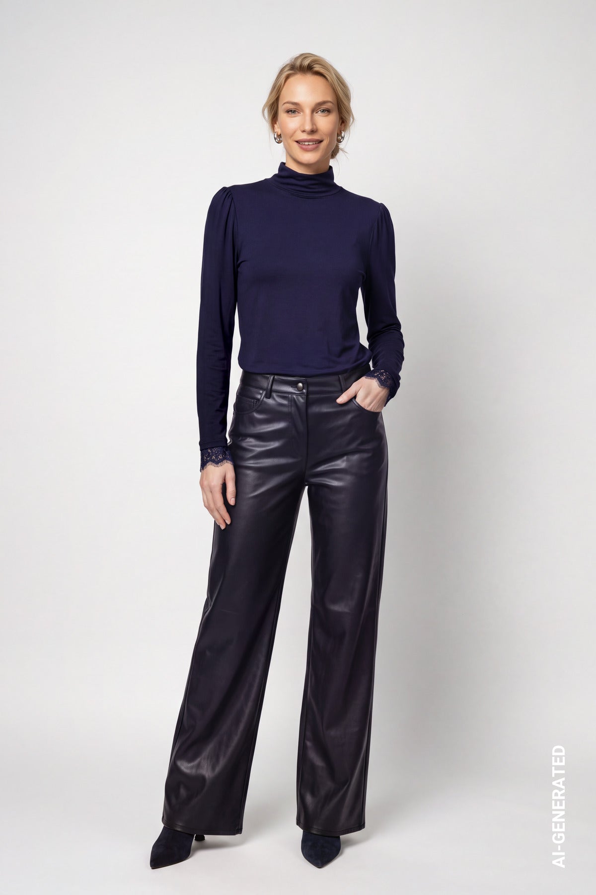 Rollkragenshirt mit Spitze (Dark Blue)