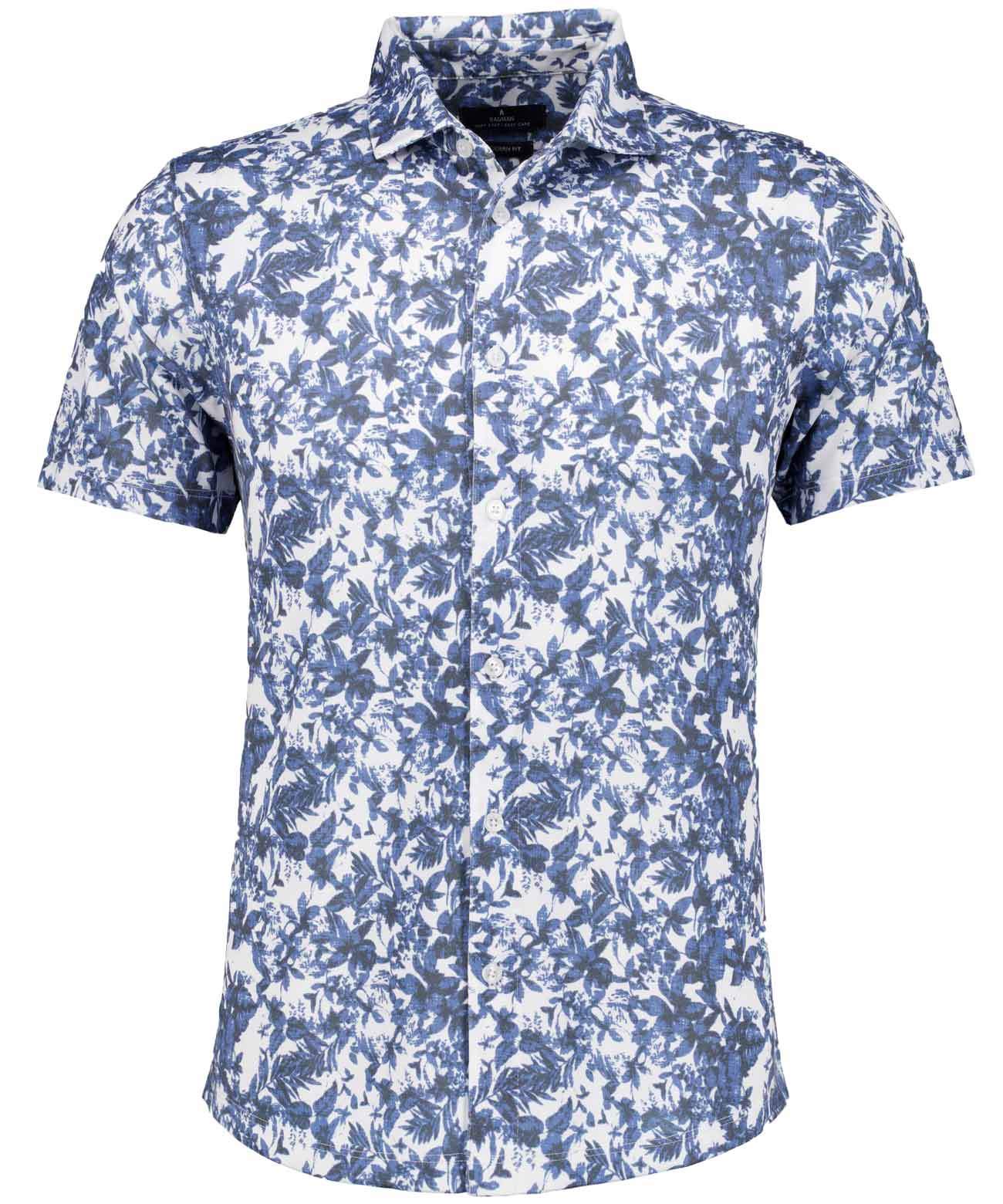 Softknit-Hemd mit Print, kurzarm (Blau Mel)