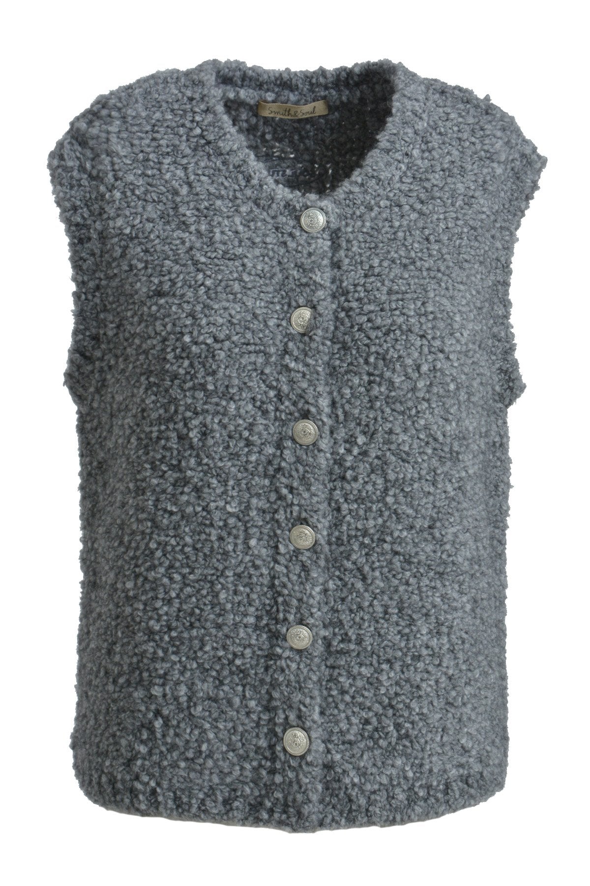 BouclÃ© Knit Vest with Buttons (Grey Melange)