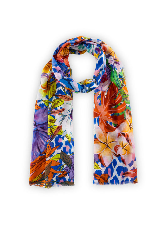 Schal aus Biobaumwolle mit Blumenmotiven (Blu2 Blau)