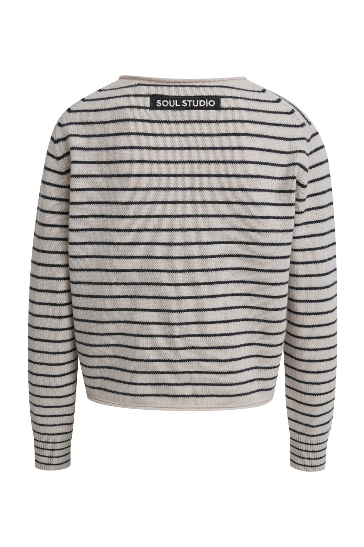 Striped Round Neck Cardigan (Anthracite Mel.)