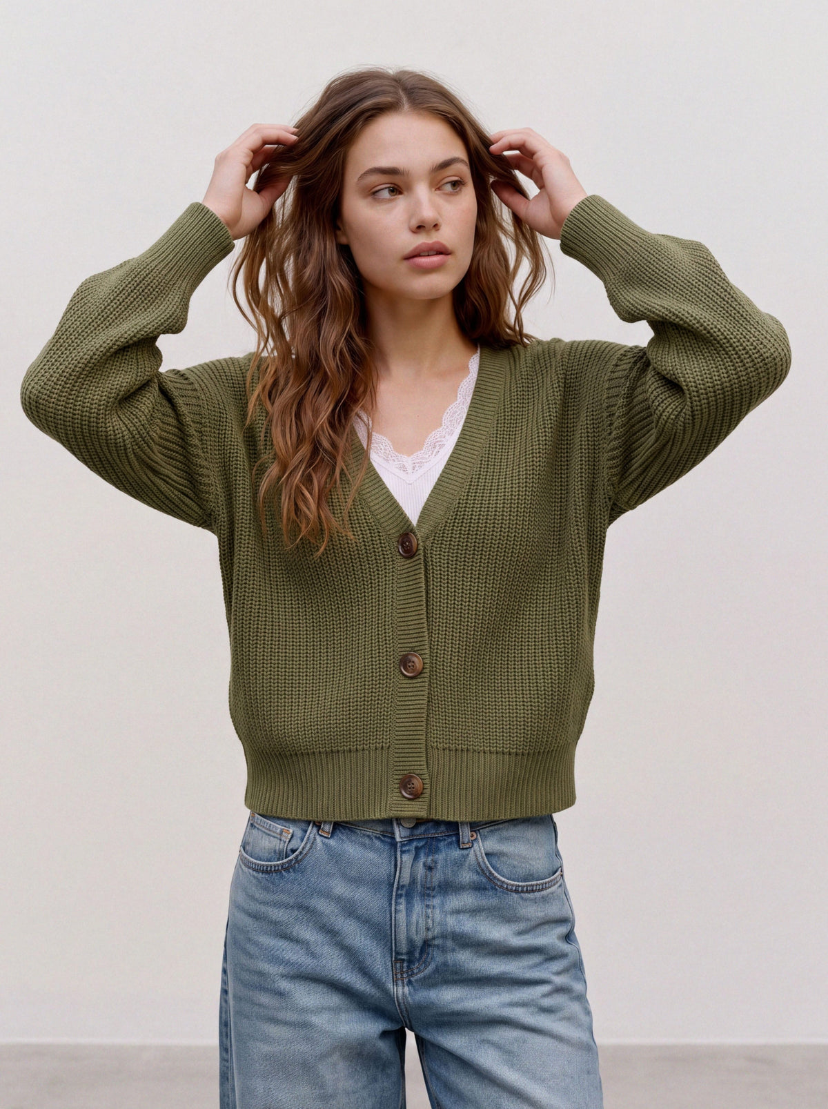 Vmlea Ls V-neck Cuff Cardigan Noos (Sphagnum)