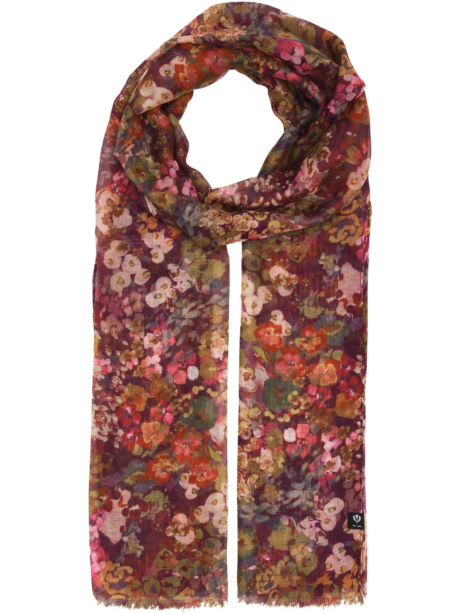 recyceltes Polyester Schal Sustainability Edition - Schal mit Millefleur Aquarell-Design (Barolo)