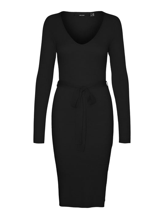 Vmsaba Rib Ls V-neck Belt Dress Ga Noos (Black)
