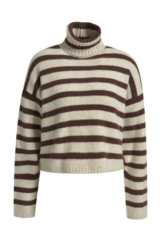Striped Boxy Turtle Neck Pullover (Choco Print)