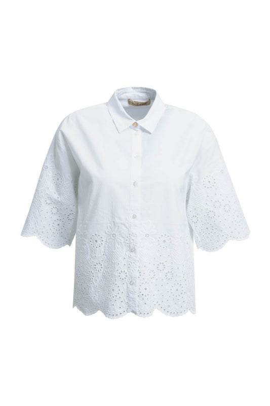 Cropped Blouse Broderie Hemline (White)