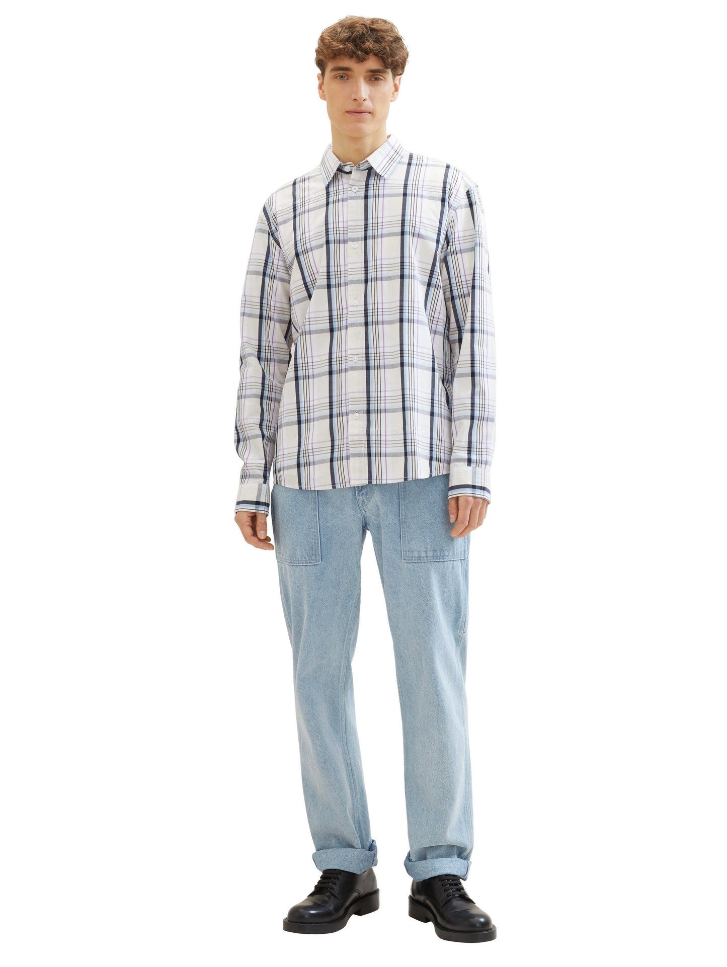 relaxed check shirt (Bright Beige M)