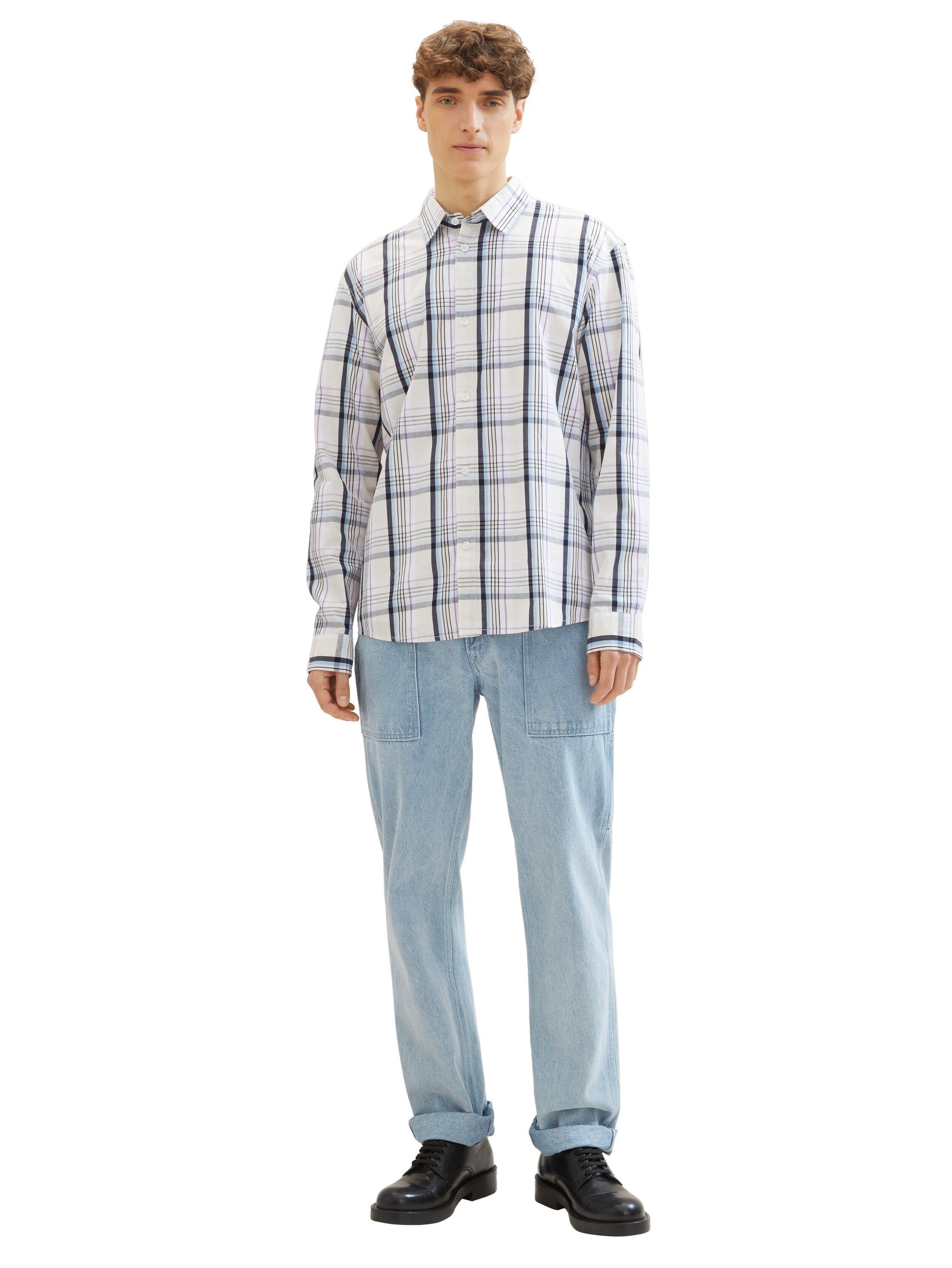 relaxed check shirt (Bright Beige M)