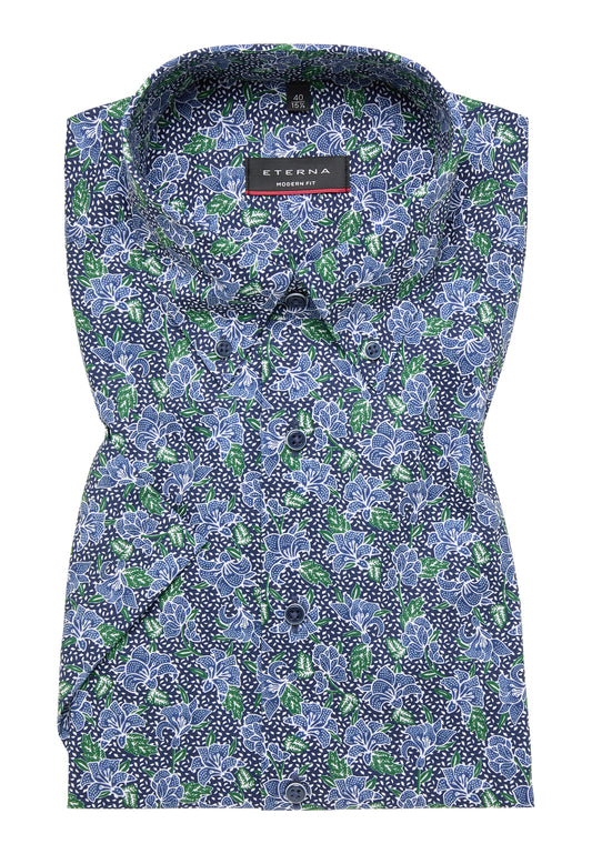 ETERNA bedrucktes Twill-Kurzarmhemd MODERN FIT (Grün)