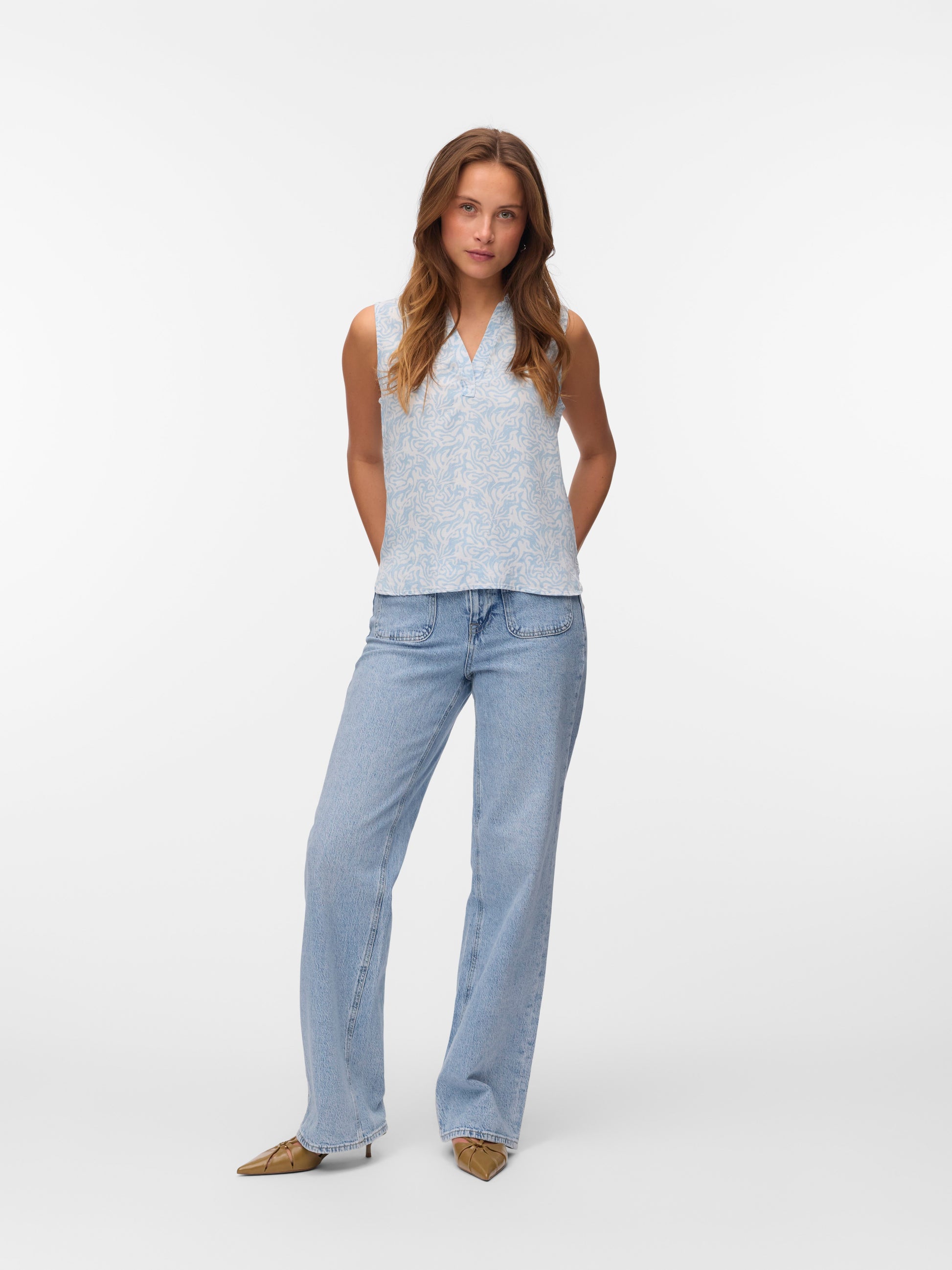 Vmharper Sl Collar Short Tencel Top Ga (Light Blue)