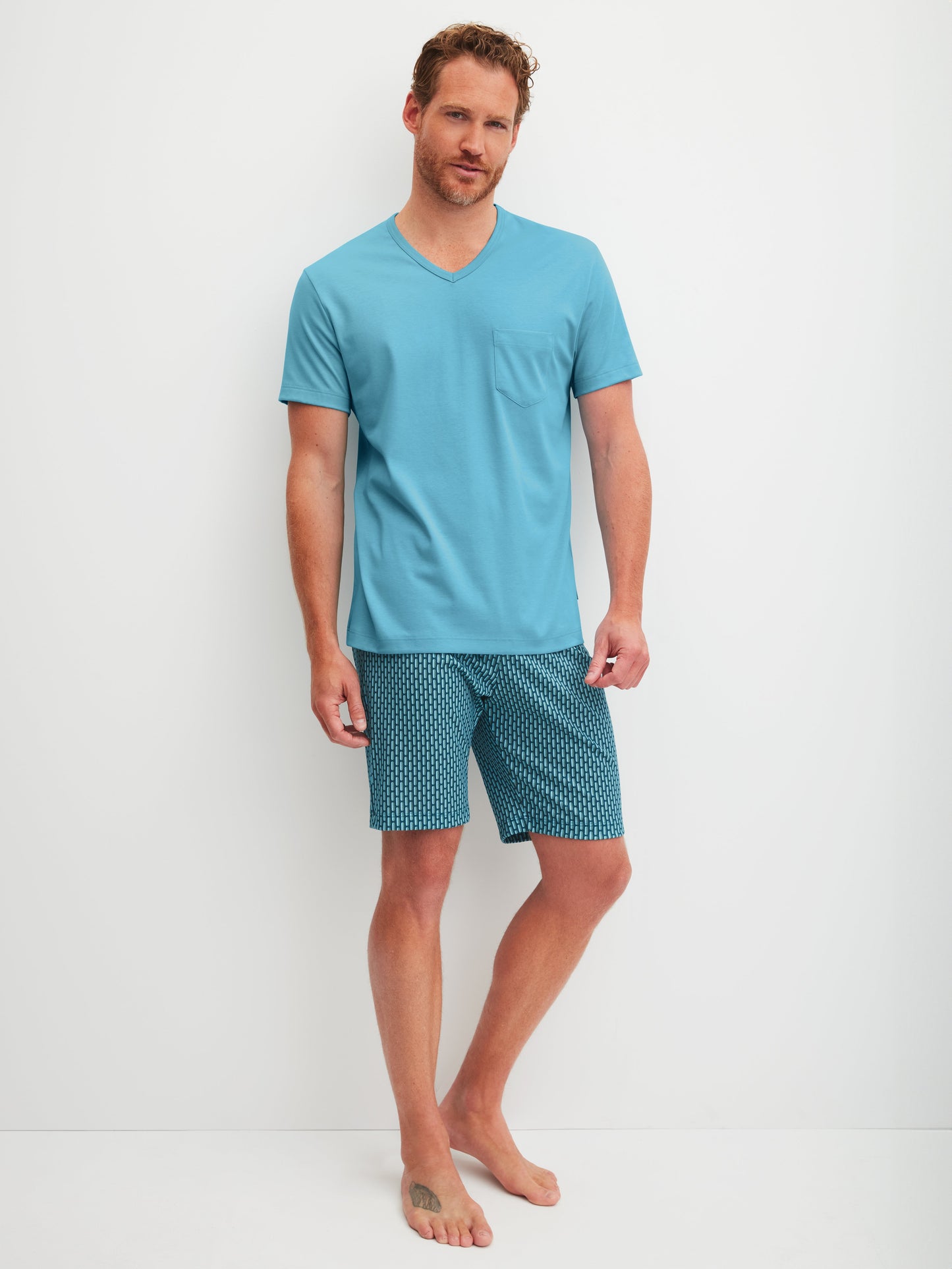 HERREN Pyjama kurz (Retro Blue)