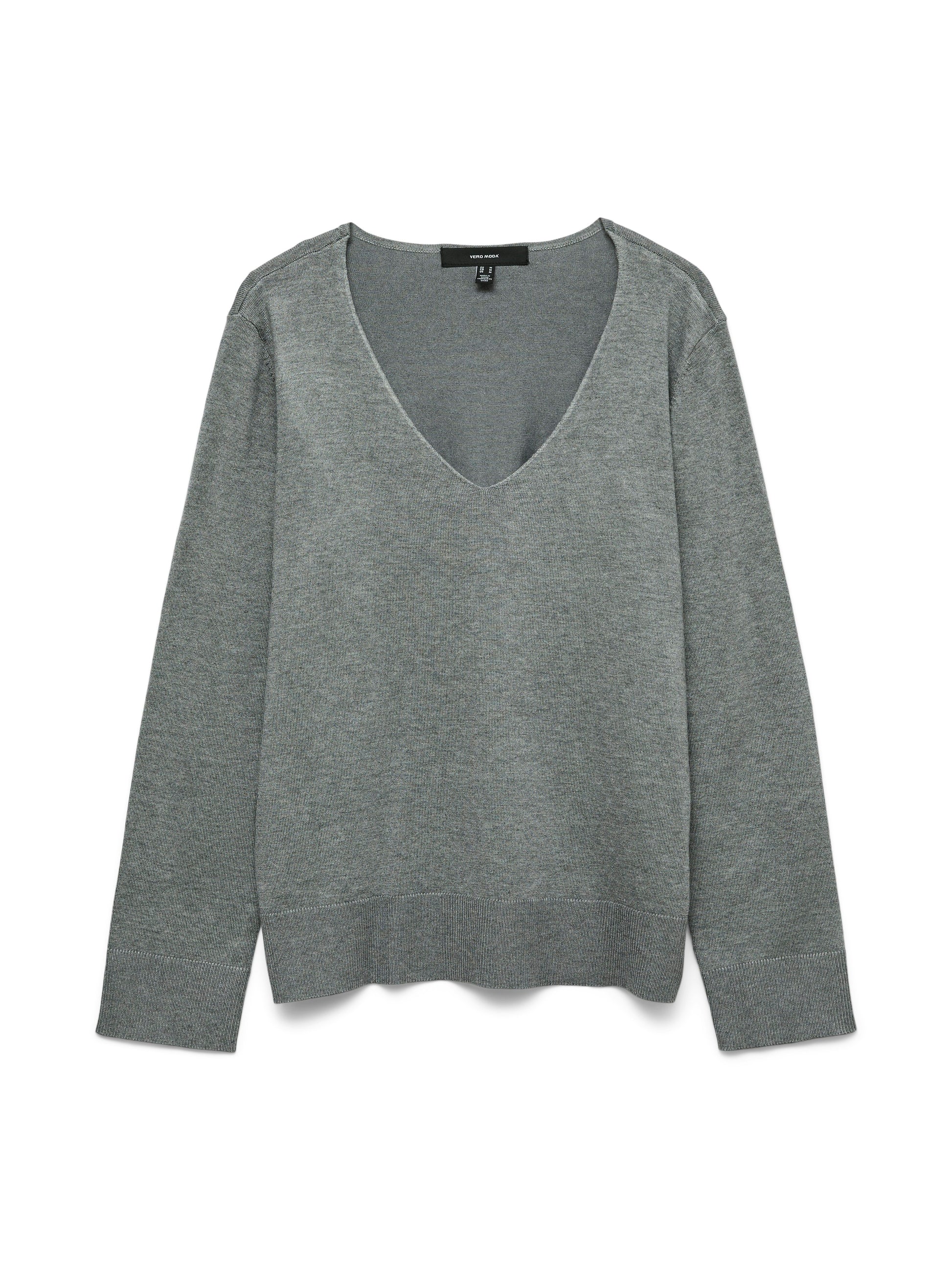Vmsilje Ls V-neck Pullover Ga Noos (Medium Grey M)