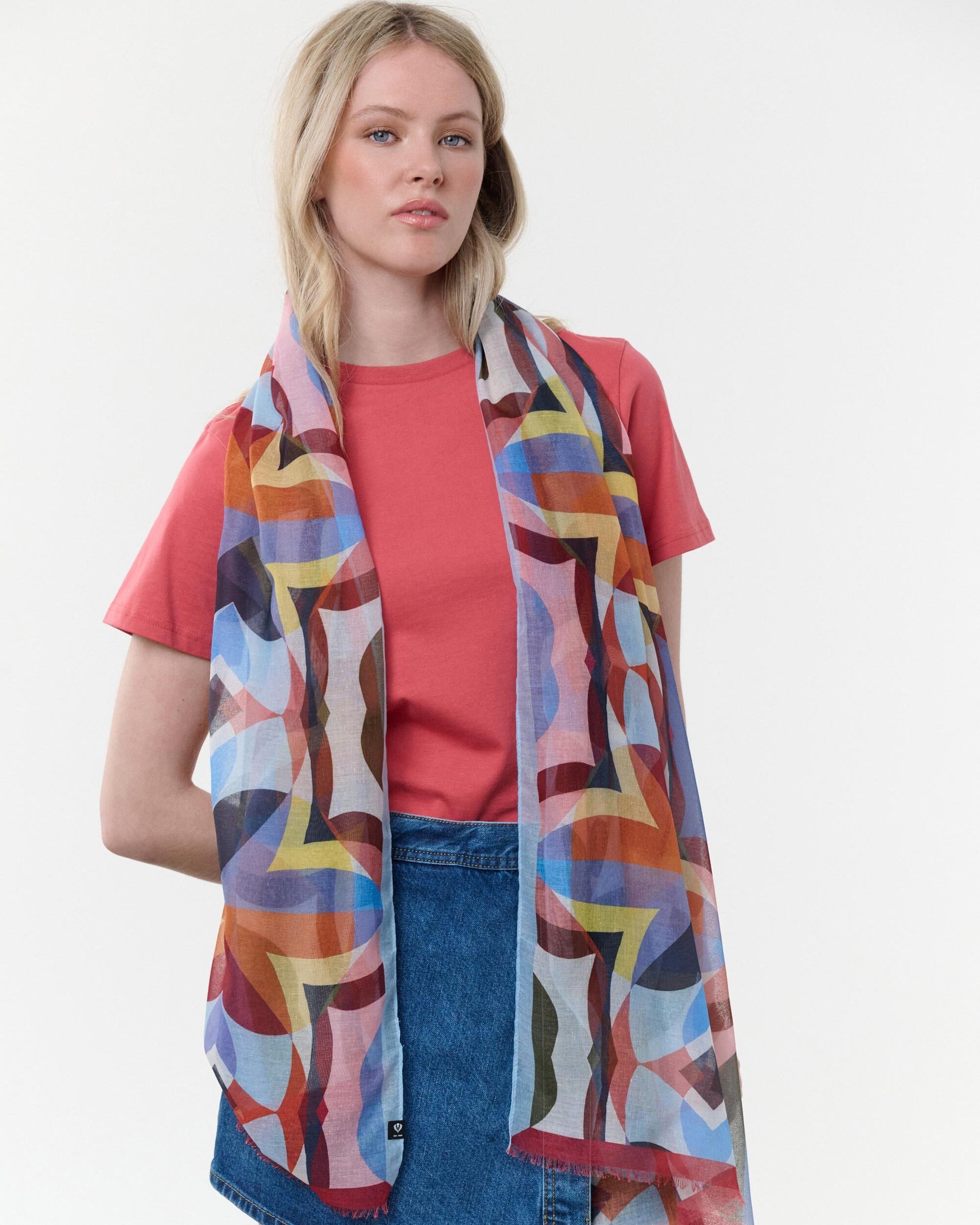 Schal Sustainability Edition - Stola mit geometrischem Muster im Retro-Design (True Blue)