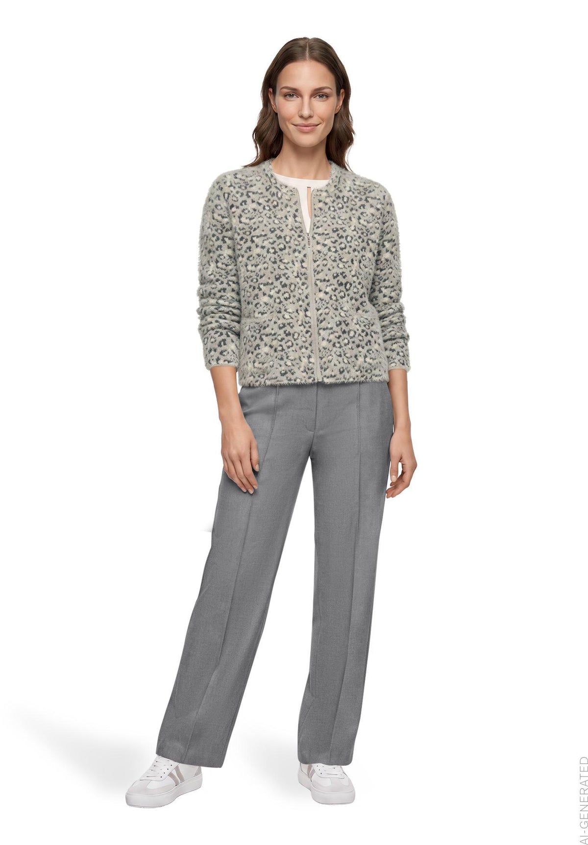 Casual-Strickjacke (Patch Grey/beig)