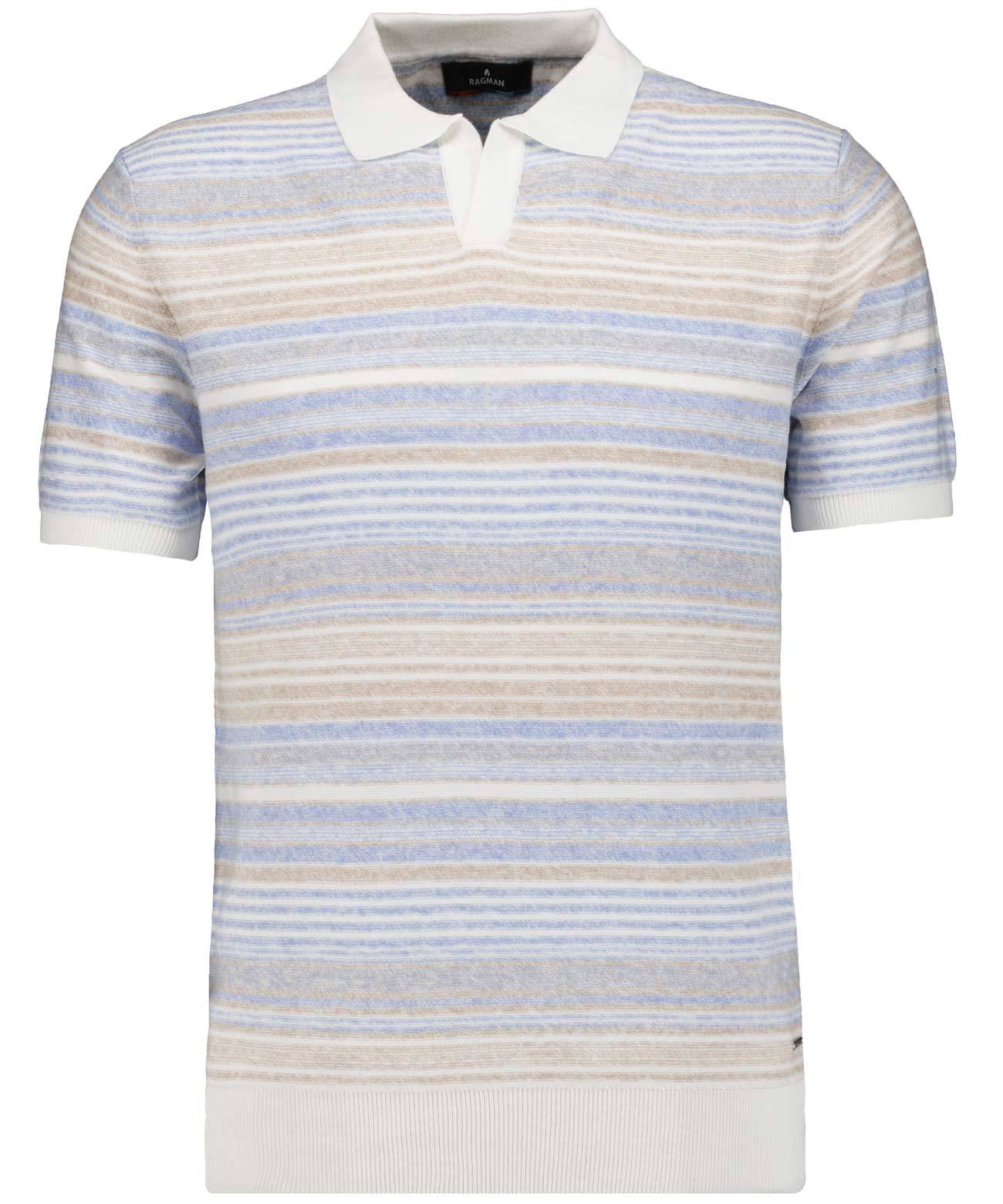 Strick-Pullover Kurzarm, Resortkragen (Blau Gest)