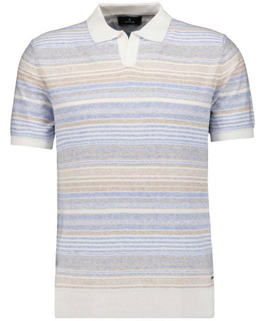 Strick-Pullover Kurzarm, Resortkragen (Blau Gest)