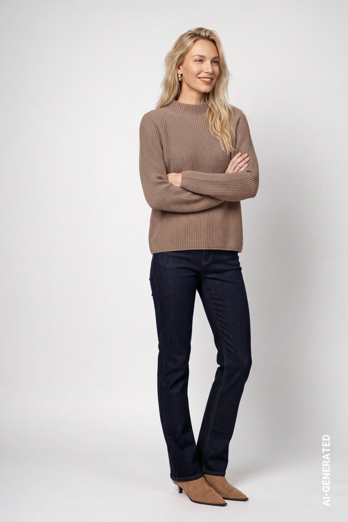 Strickpullover mit Stehkragen (Sesame)