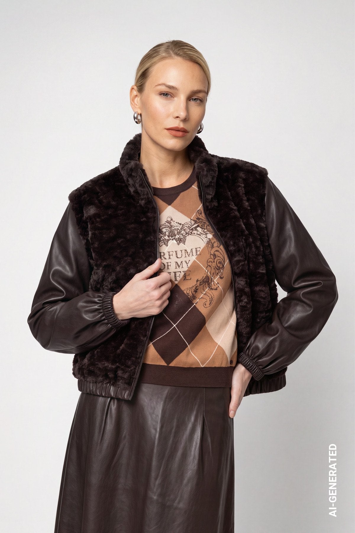Jacke mit Kunstfell (Black Coffee)