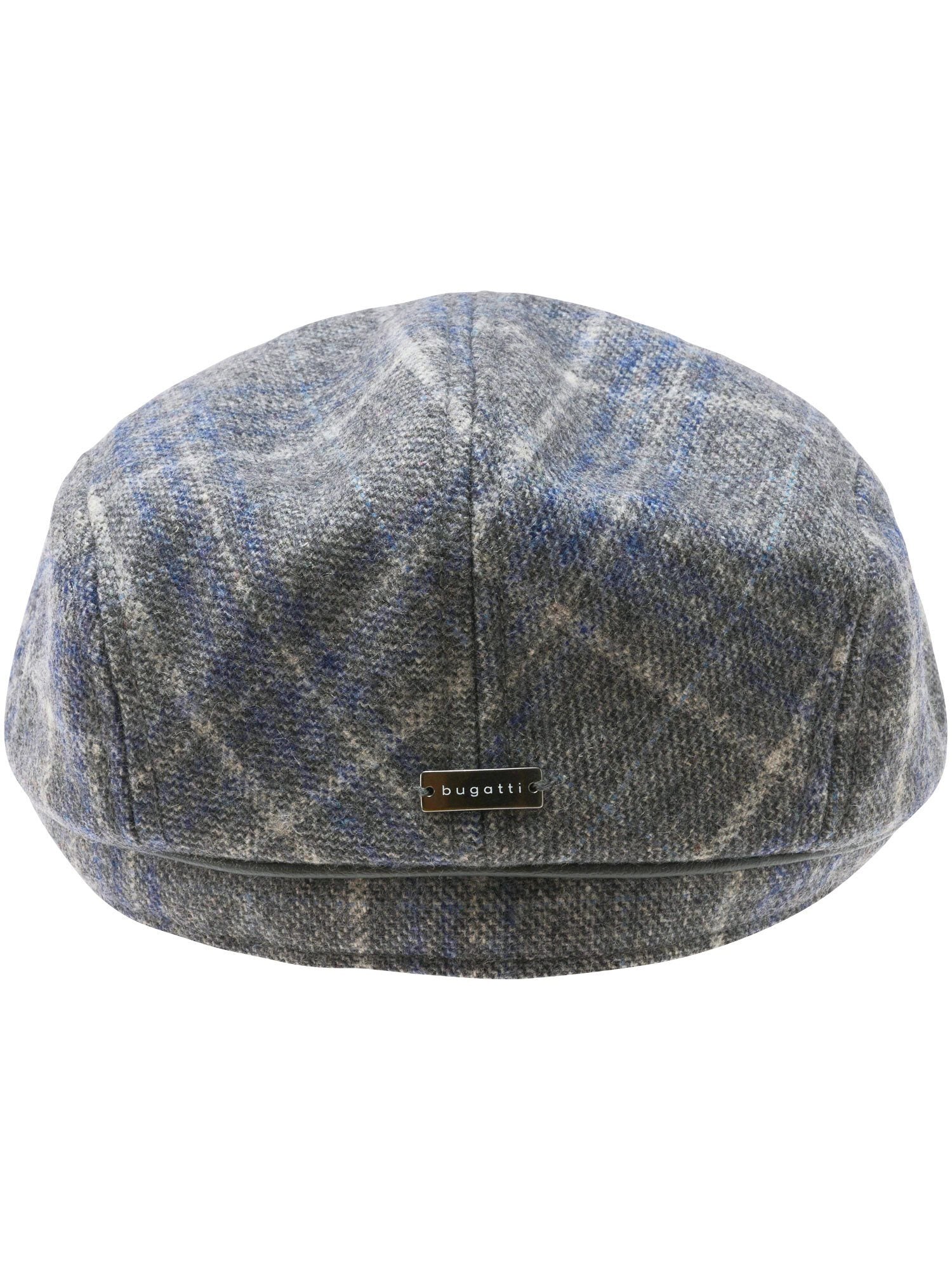 Schurwolle Kopfbedeckung Winddichte bugatti Flatcap mit Karo-Design und Ohrenklappen (Silver)
