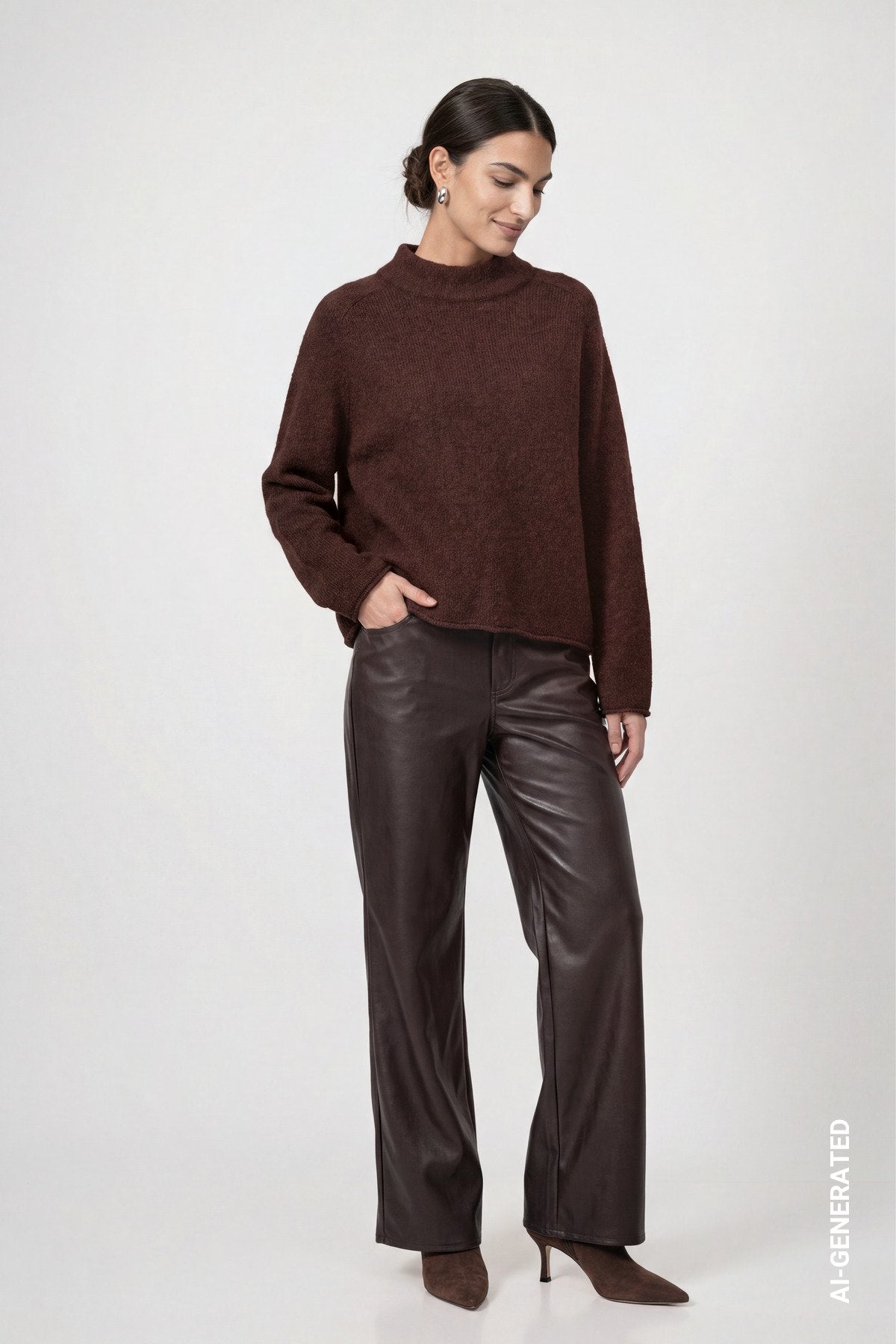 Flauschiger Strickpullover mit Rollsaum (Black Coffee)