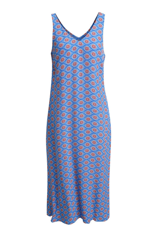 V-neck Strap Dress (Indigo Print)