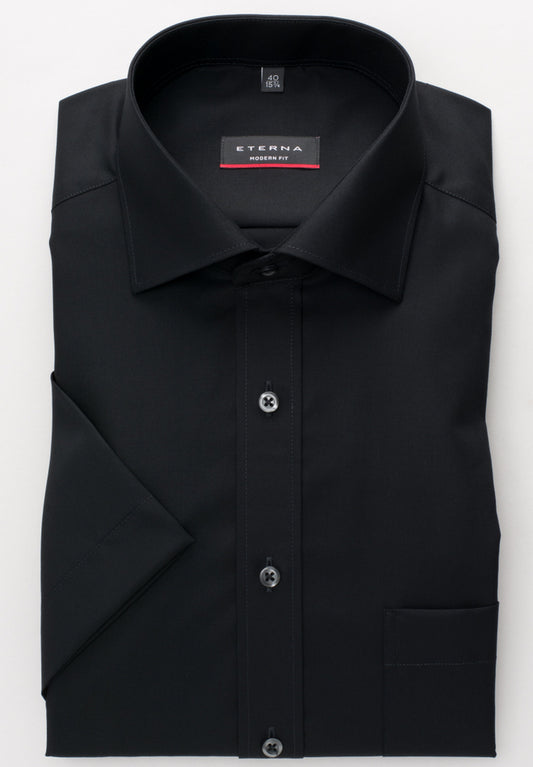 Eterna Kurzarm Hemd Modern Fit Popeline (Schwarz)