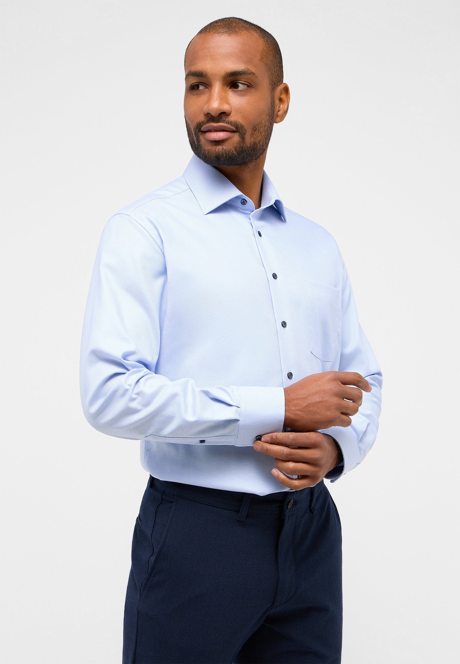 Hemd Twill Langarm (Mittelblau)