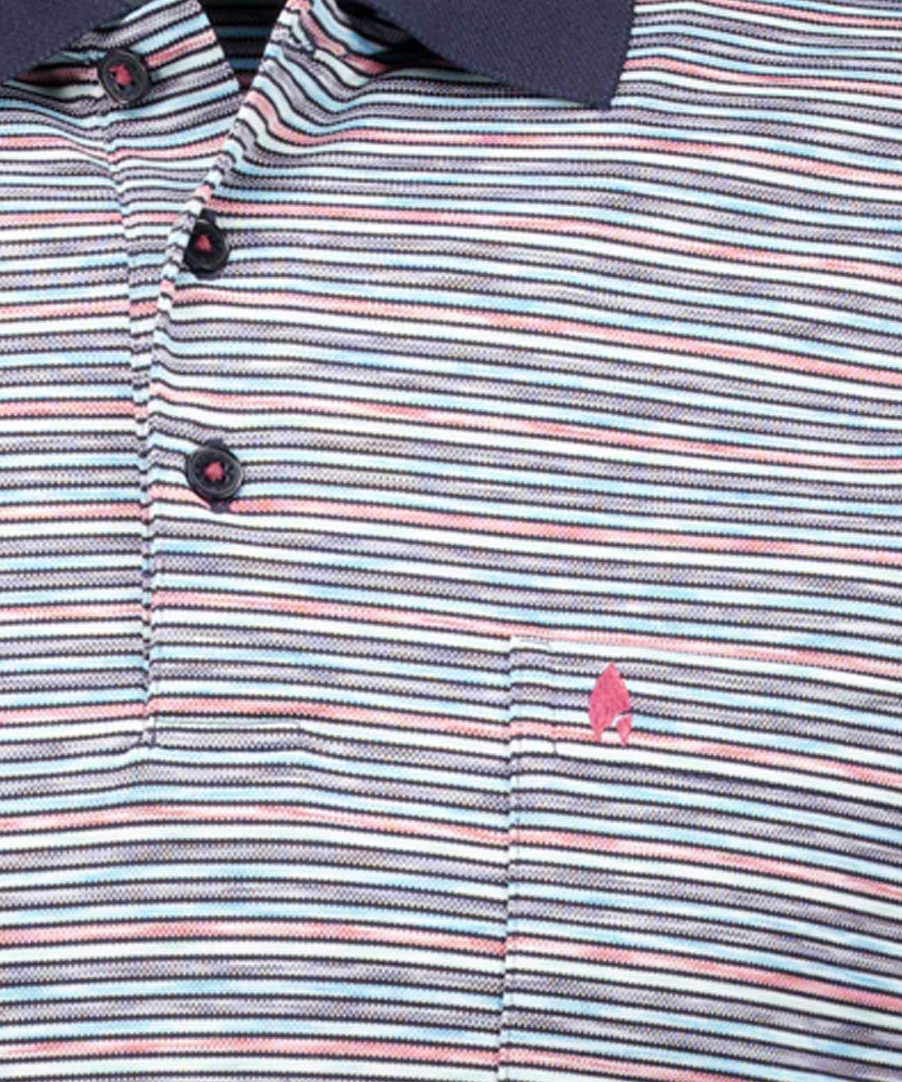 Softknit-Polo gestreift, kurzarm (Blau Mel)