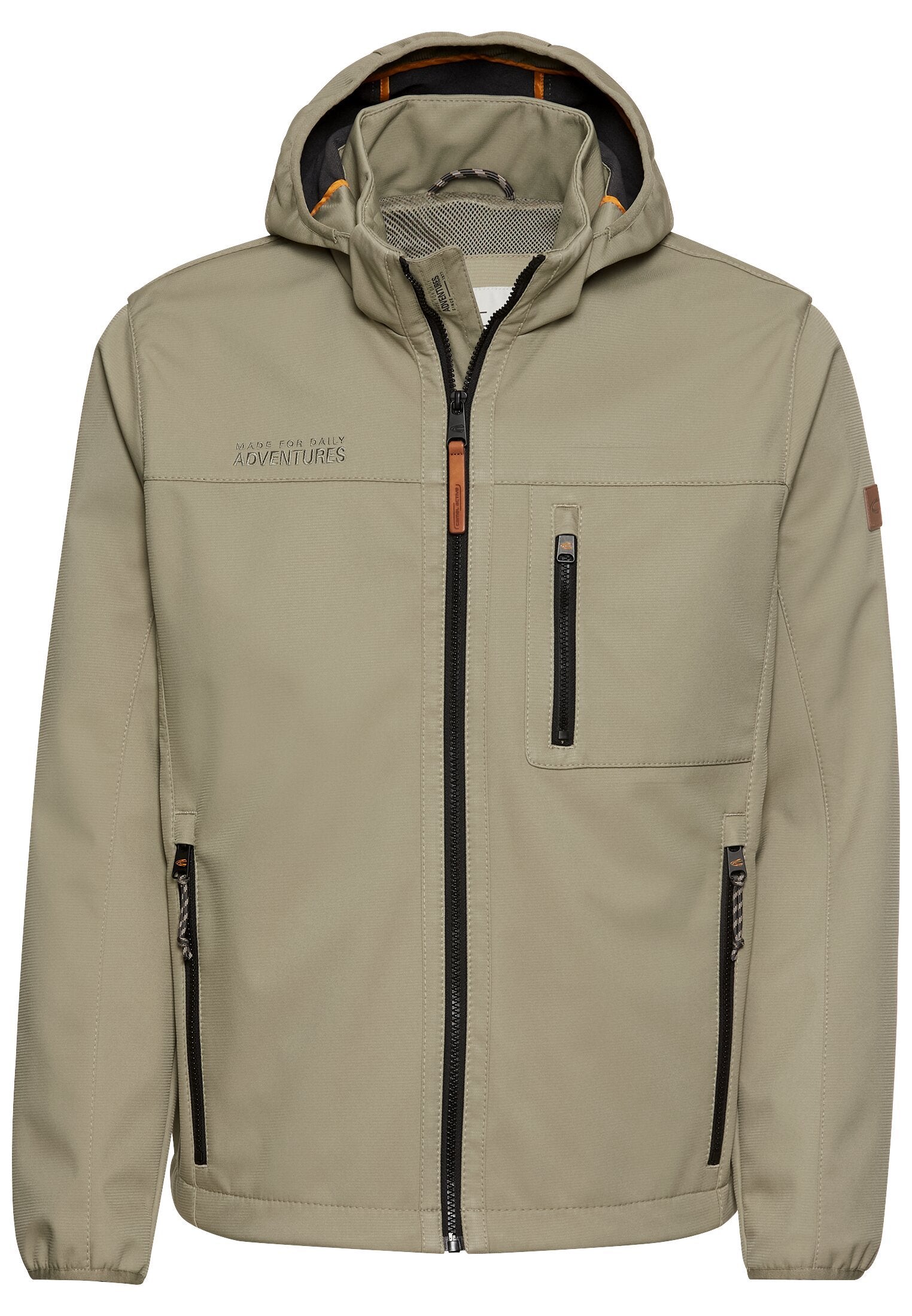Softshelljacke mit abnehmbarer Kapuze und reflektierenden Details (Khaki)