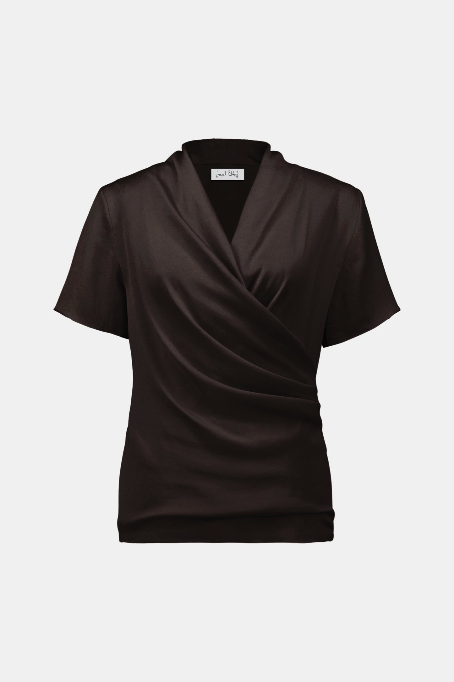 Wickelshirt aus recyceltem Satin und feinem Jersey (Mokka)