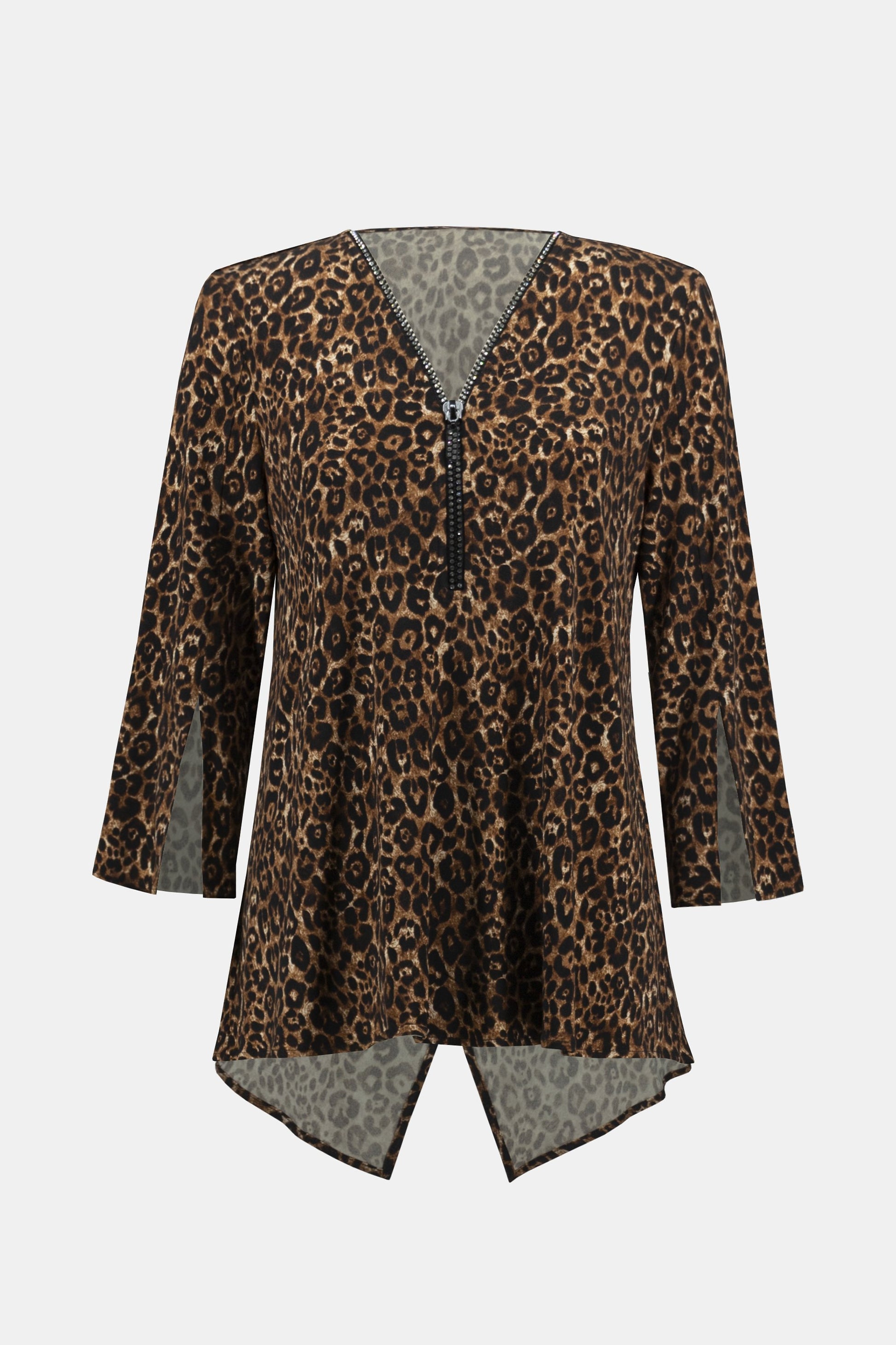 Leicht ausgestellte Tunika mit Animalprint (Beige/schwarz)
