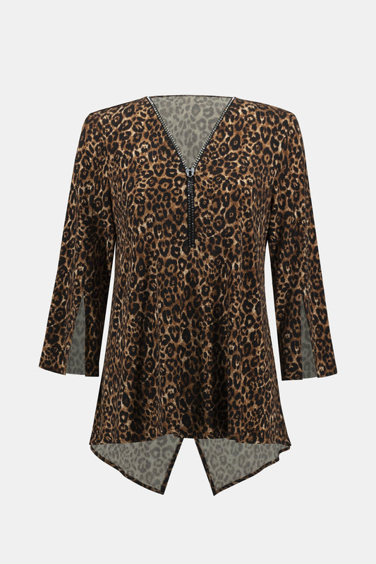Leicht ausgestellte Tunika mit Animalprint (Beige/schwarz)