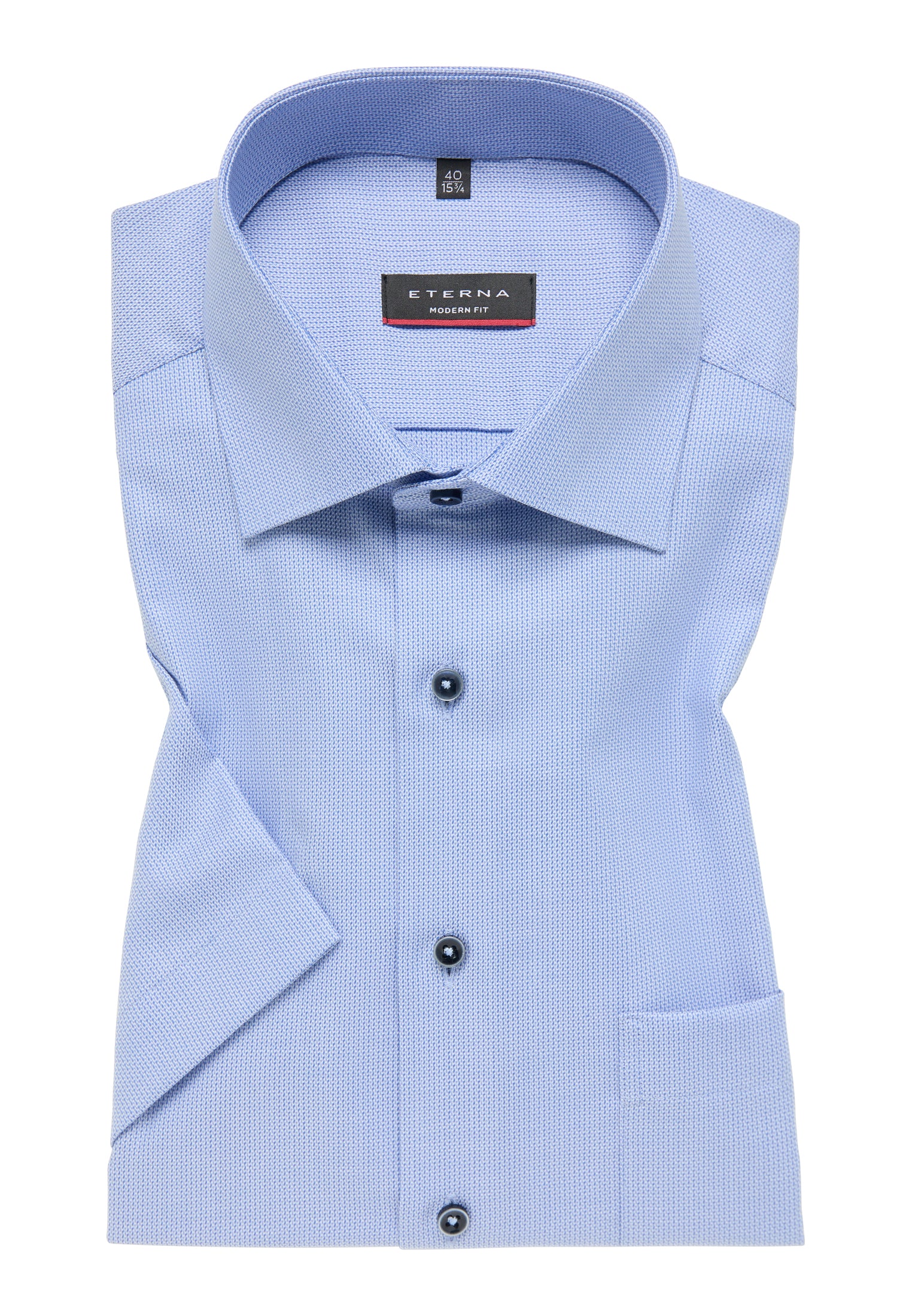 ETERNA strukturiertes Kurzarmhemd MODERN FIT (Mittelblau)
